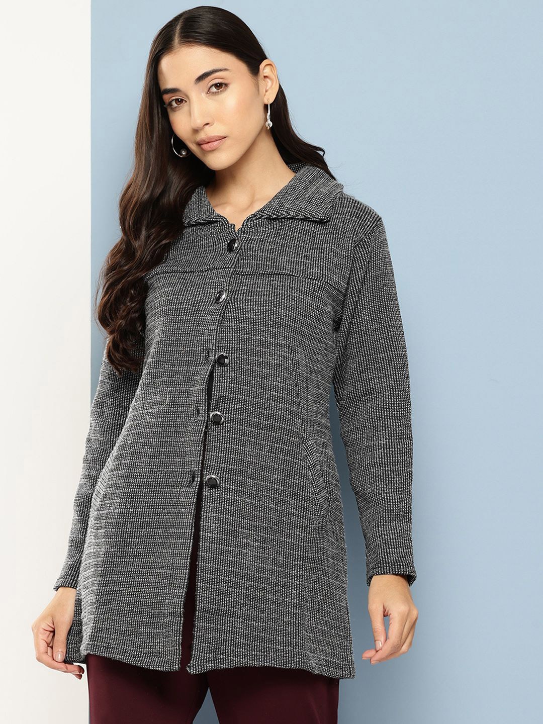 

BAESD Women Open Knit Woollen Longline Cardigan, Black