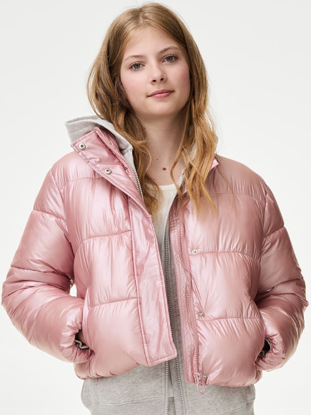 

Marks & Spencer Girls Striped Nylon Longline Tailored Jacket with Patchwork, Pink