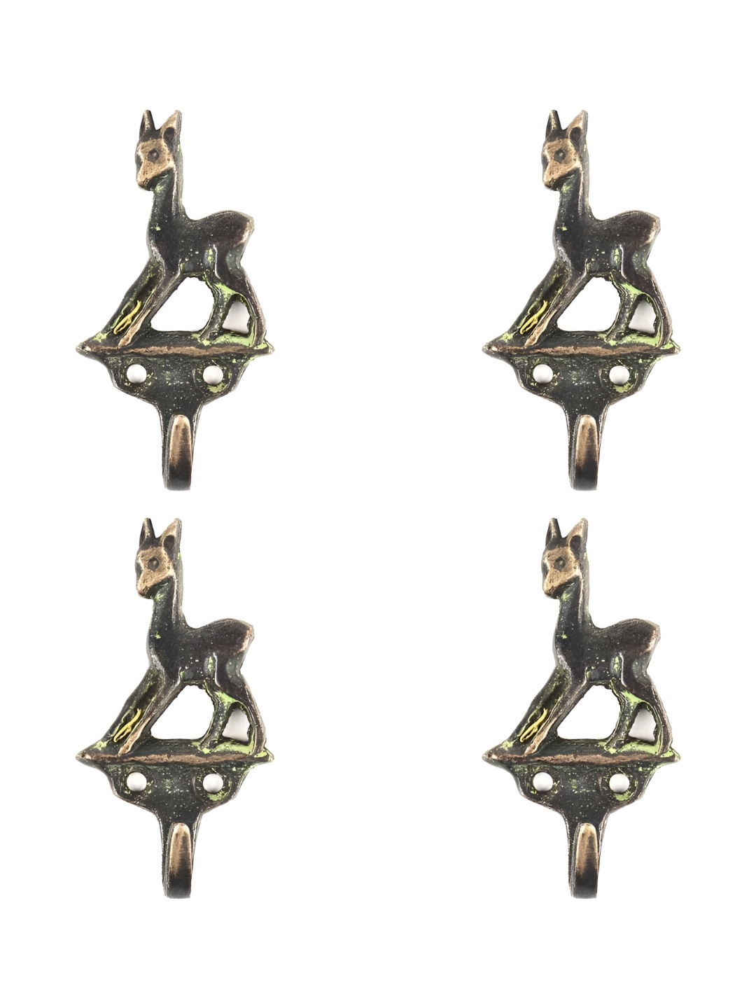 

IndianShelf Bronze-Coloured 4 Piece Brass Deer Charm Coat Hooks Wall Hangers