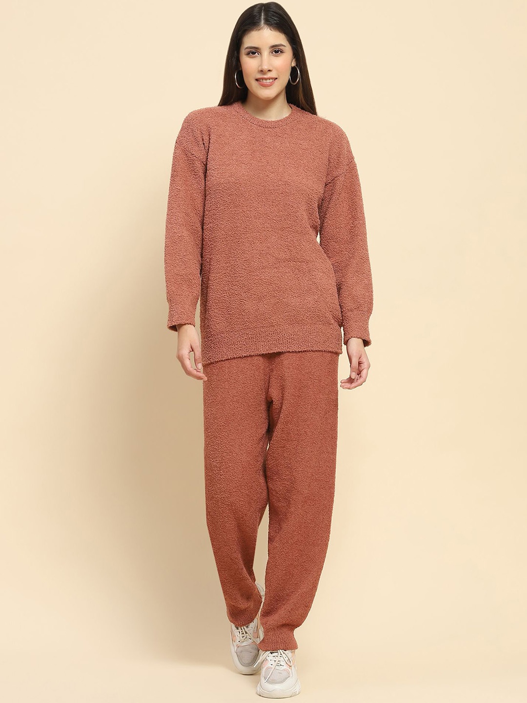 

Global Republic Self Design Round Neck Sweater With Trousers, Brown