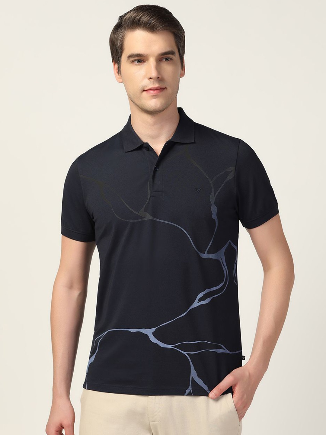 

Blackberrys Men Graphic Printed Polo Collar Cotton Slim Fit T-shirt, Navy blue