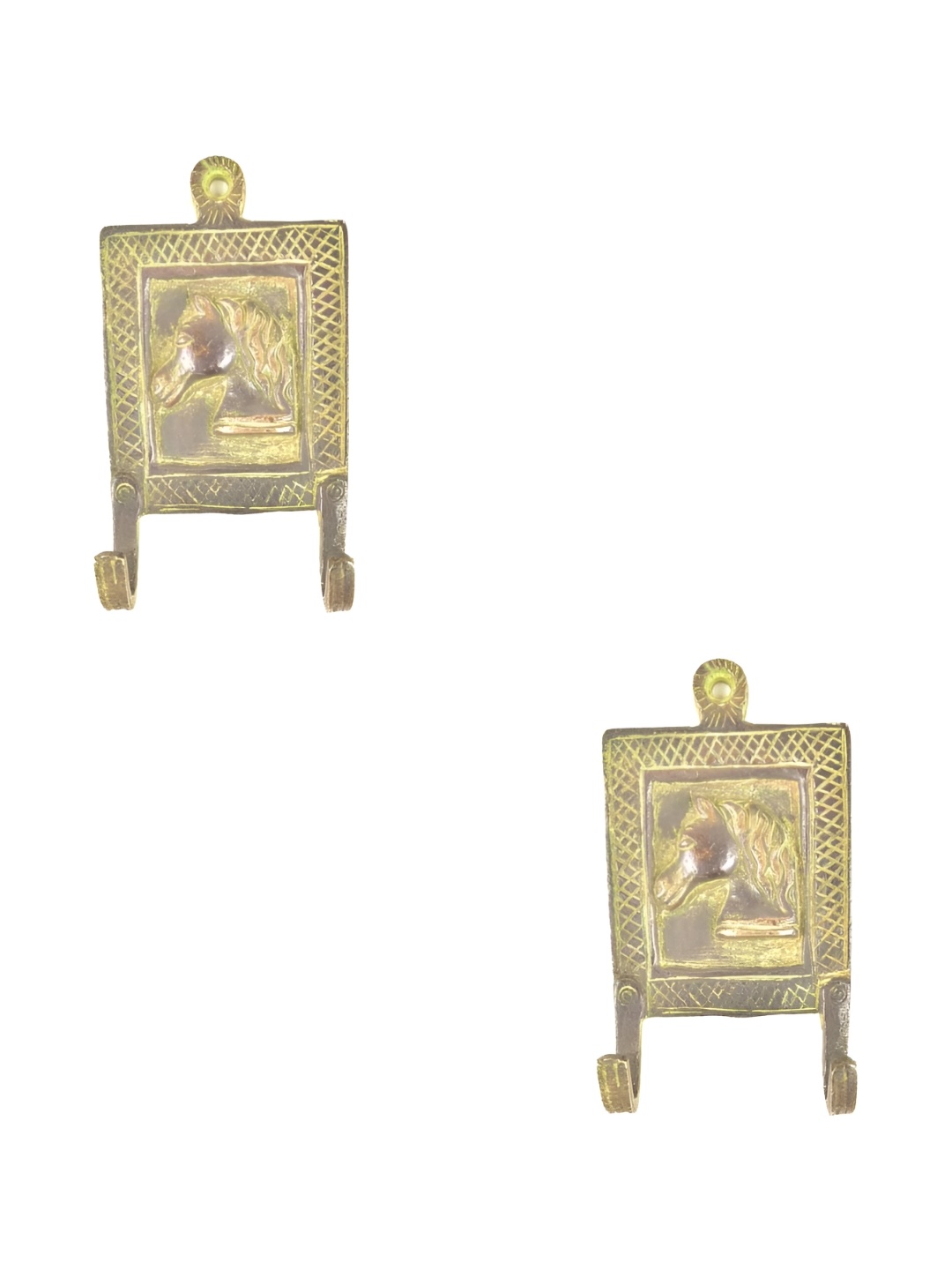 

IndianShelf Gold Toned 2 Pieces Textured Brass Horse Face Wall Hanger Coat Hooks