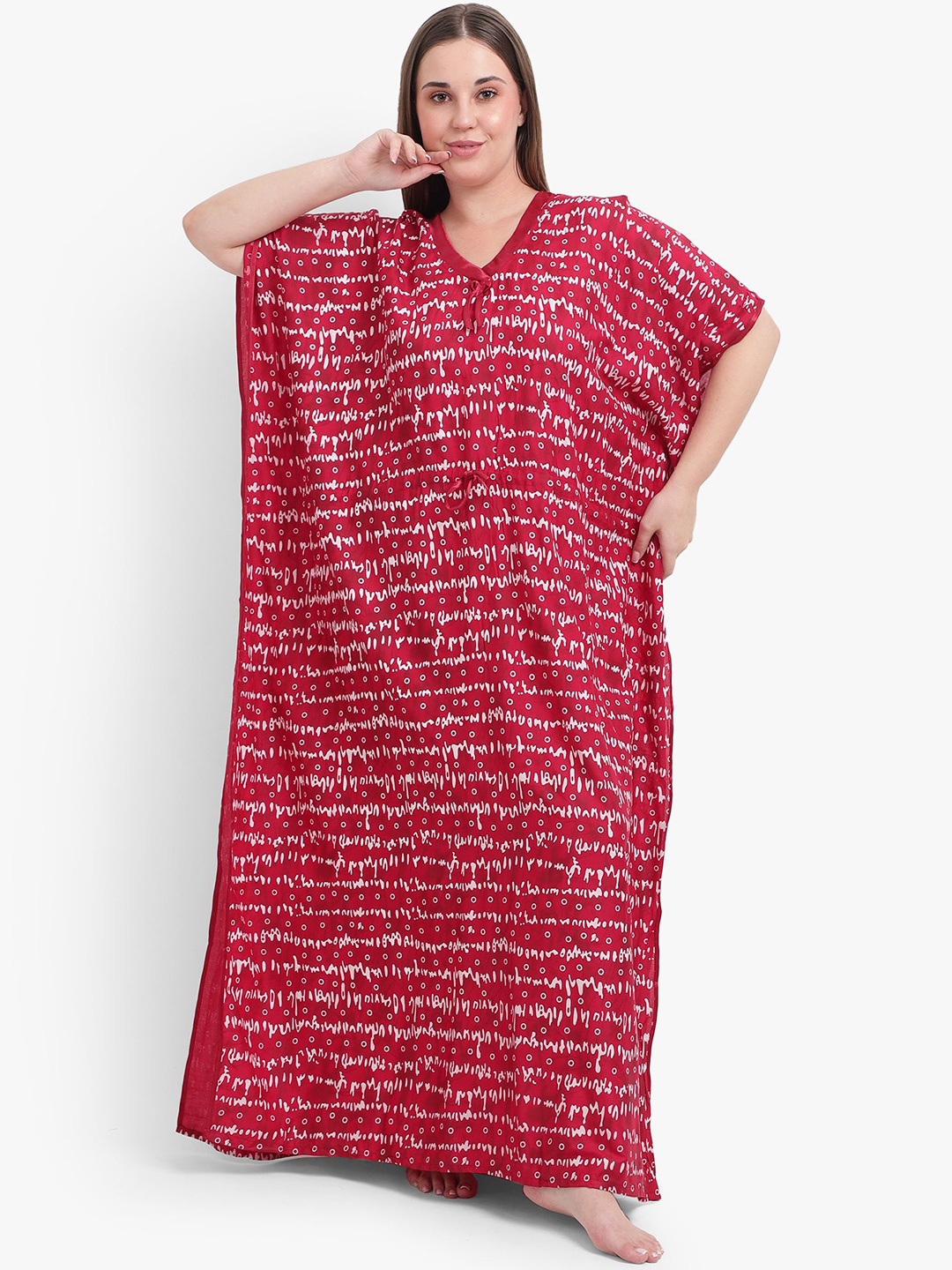 

Noty Pure Cotton Printed Maxi Kaftan Nightdress, Maroon