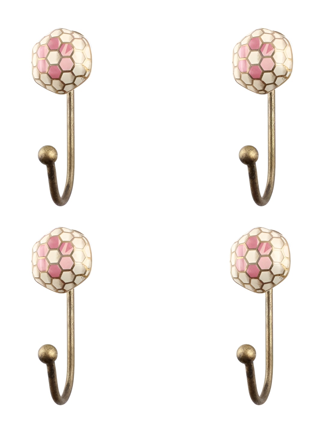 

IndianShelf Pink & Gold Toned 4 Pieces Printed Ceramic Wall Hooks