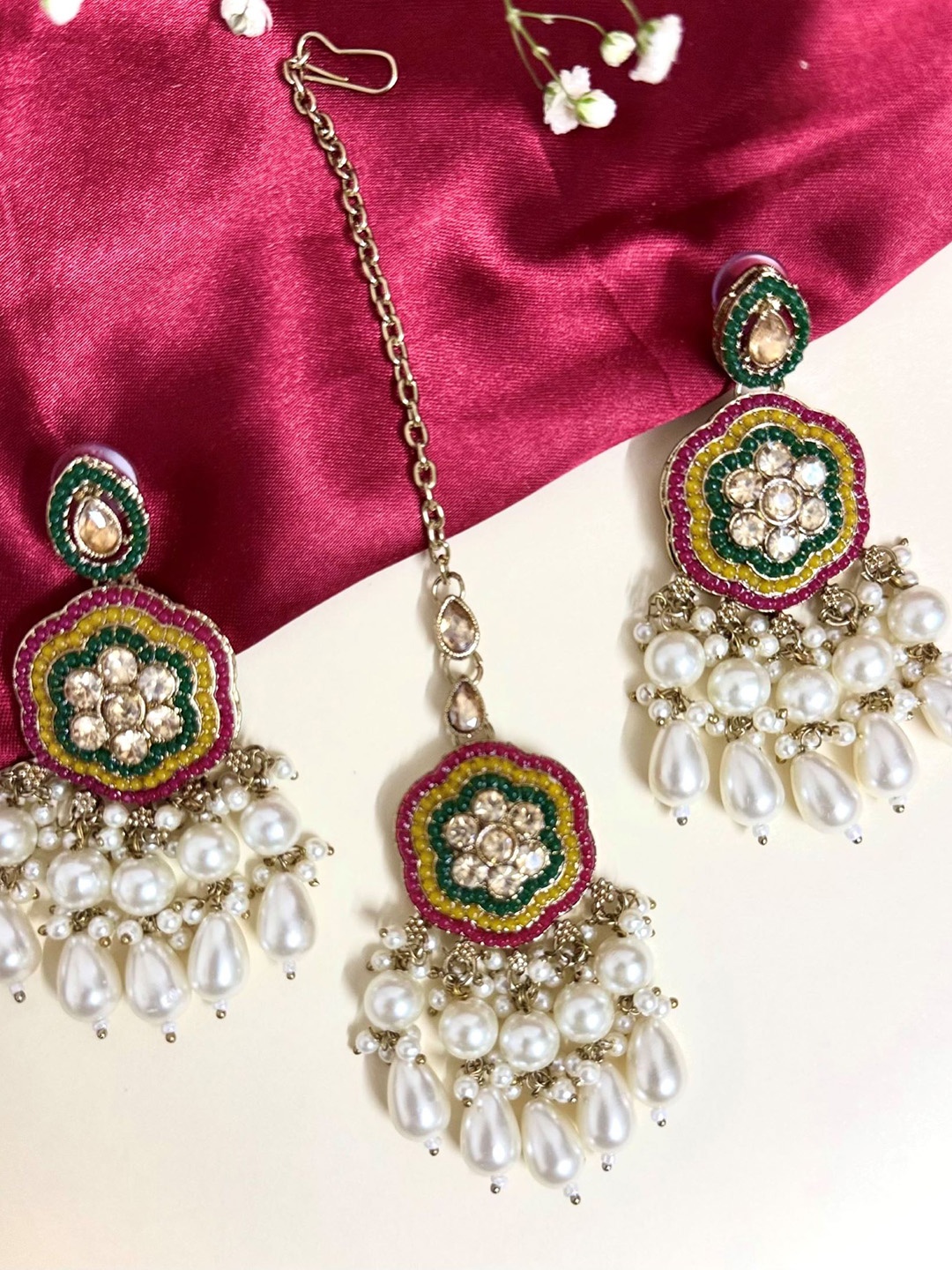 

SUBHAGALANKAR Gold Plated Stone Studded & Beaded Jewellery Set