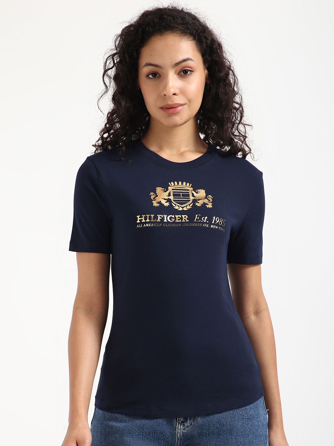 

Tommy Hilfiger Women Typography Pockets T-shirt, Blue
