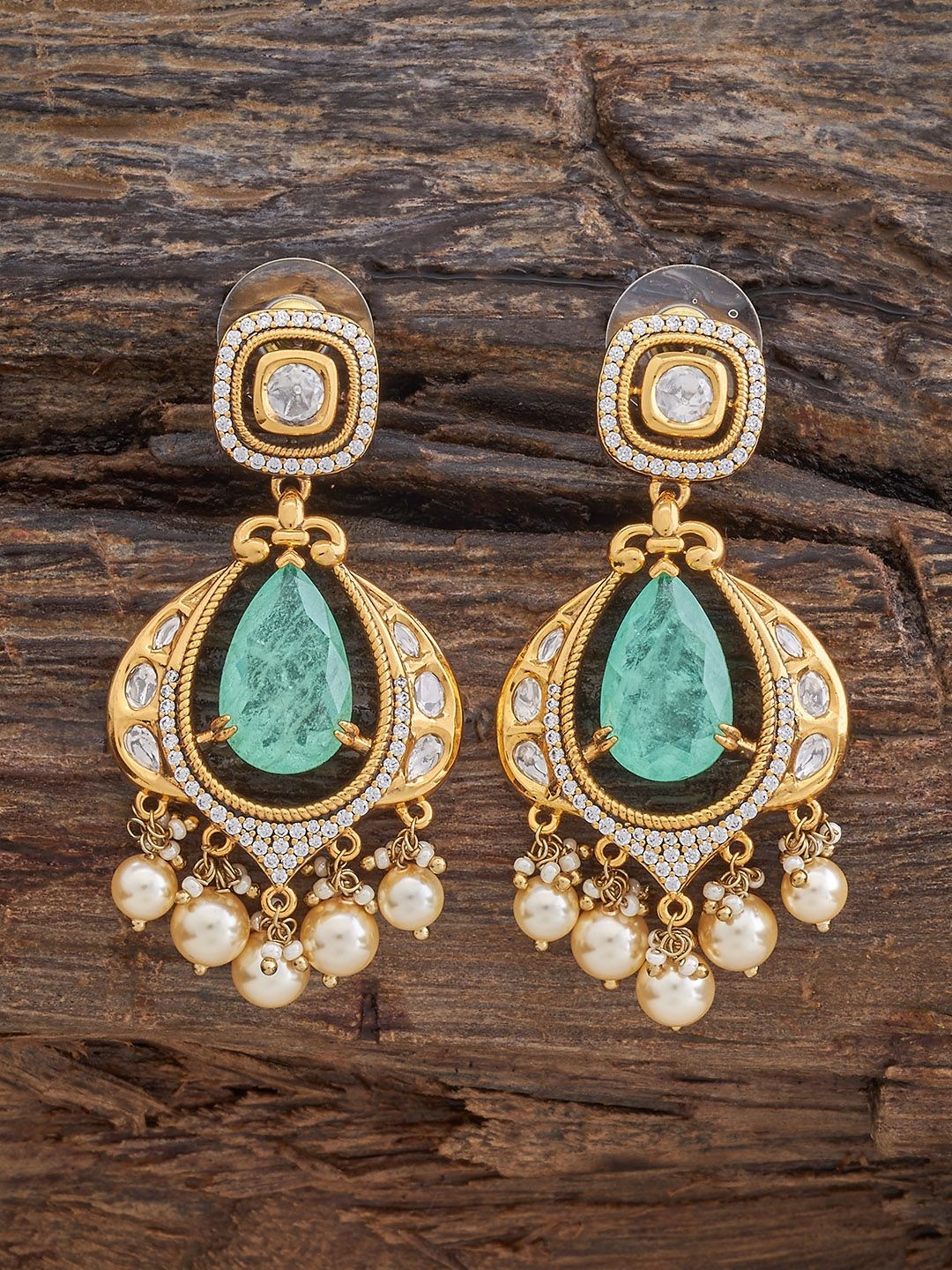 

Kushal's Fashion Jewellery Kundan Studded Contemporary Drop Earrings, Green