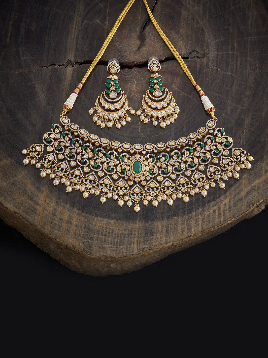 

Kushal's Fashion Jewellery Kundan Stone Studded Necklace & Earrings, Gold