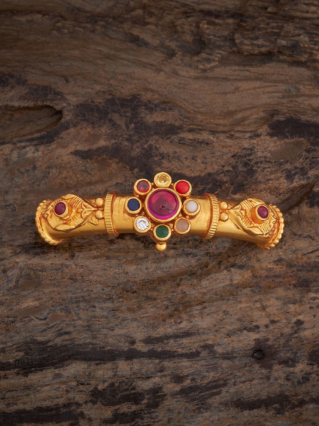 

Kushal's Fashion Jewellery 92.5 Pure Silver Gold-Plated Stone-Studded Bangle