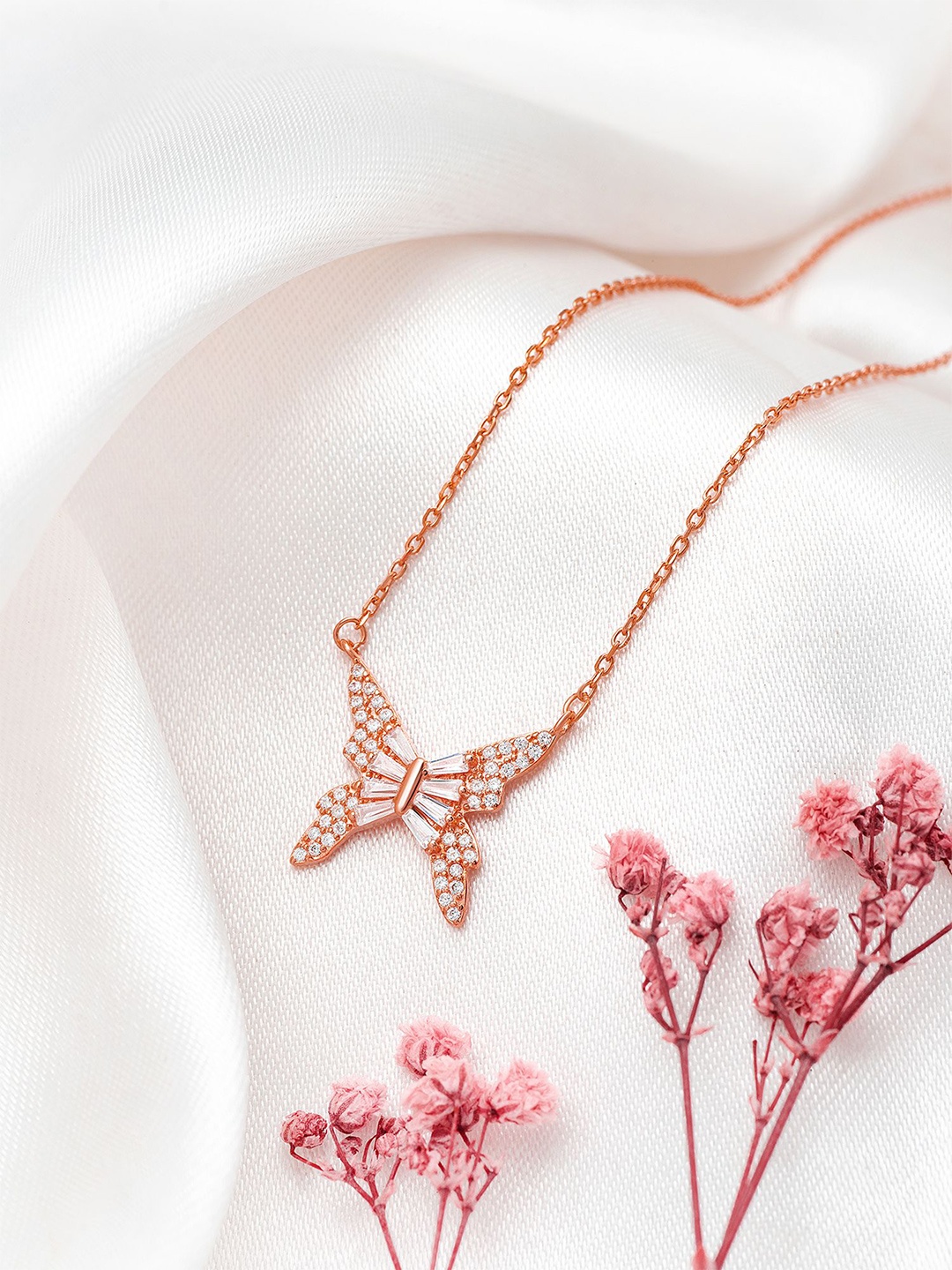

SILBERRY 925 Sterling Silver Rose Gold-Plated Cubic Zirconia Necklace