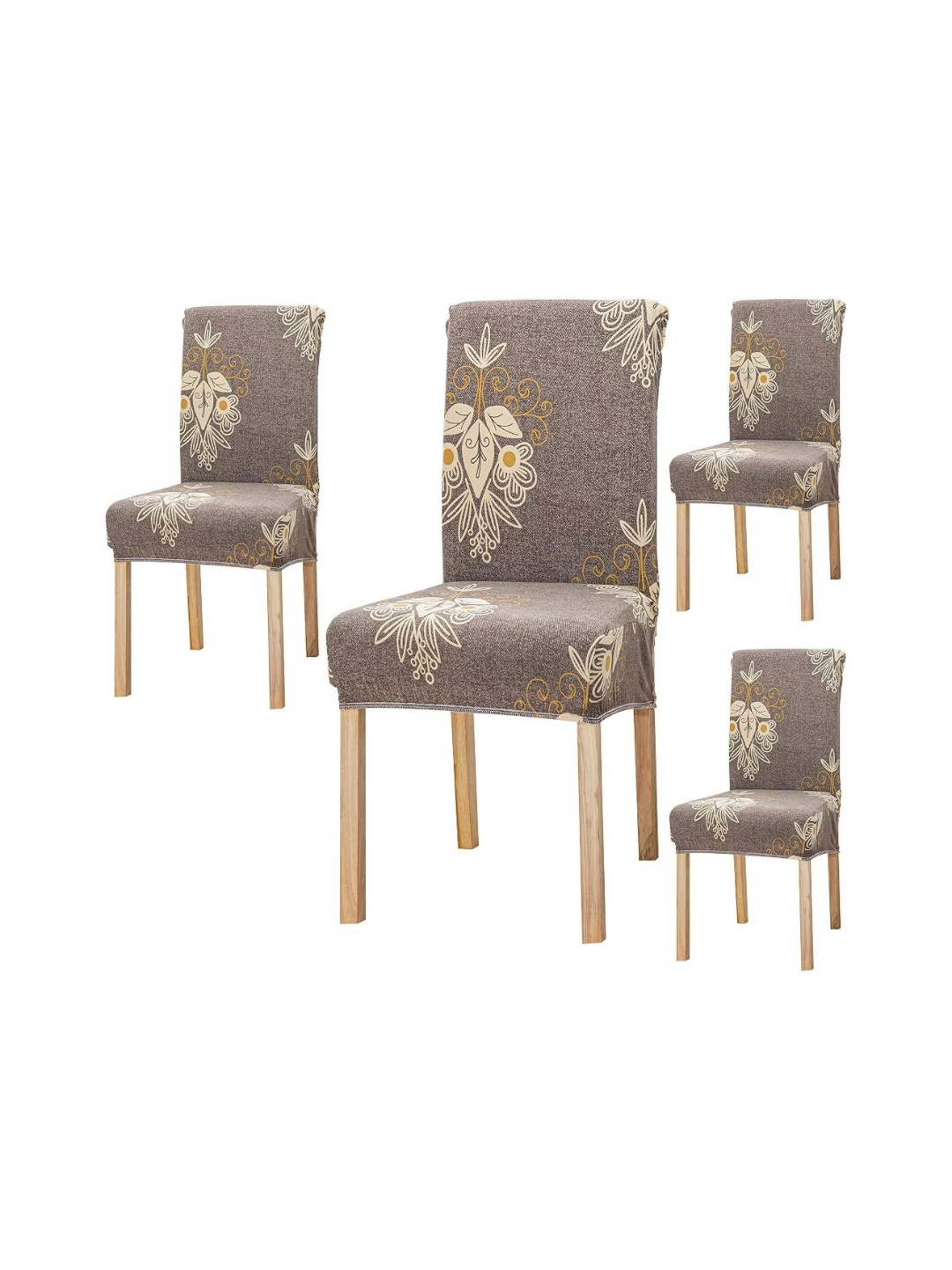 

HOUSE OF QUIRK 4 Pieces Beige & White Printed Chair Covers