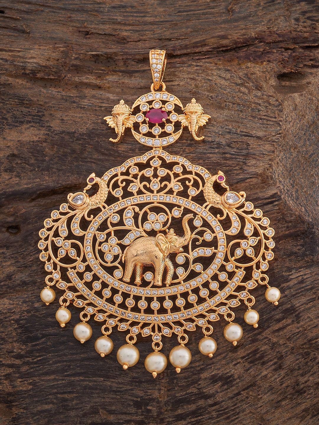 

Kushal's Fashion Jewellery Gold-Plated Zircon Stone Studded & Beaded Spherical Pendant