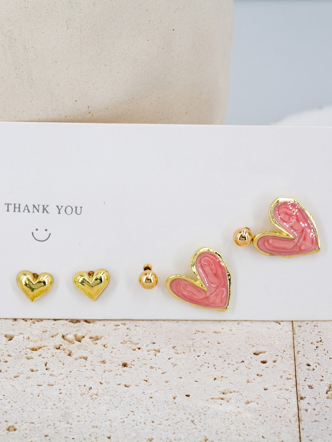 

DESTINY JEWELS Set Of 3 Gold-Plated Geometric Studs Earrings