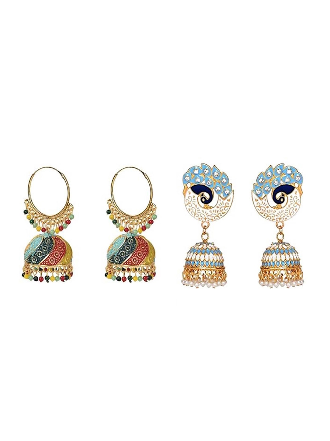 

Nilu's Collection Pack Of 4 Meenakari Contemporary Jhumkas, Gold