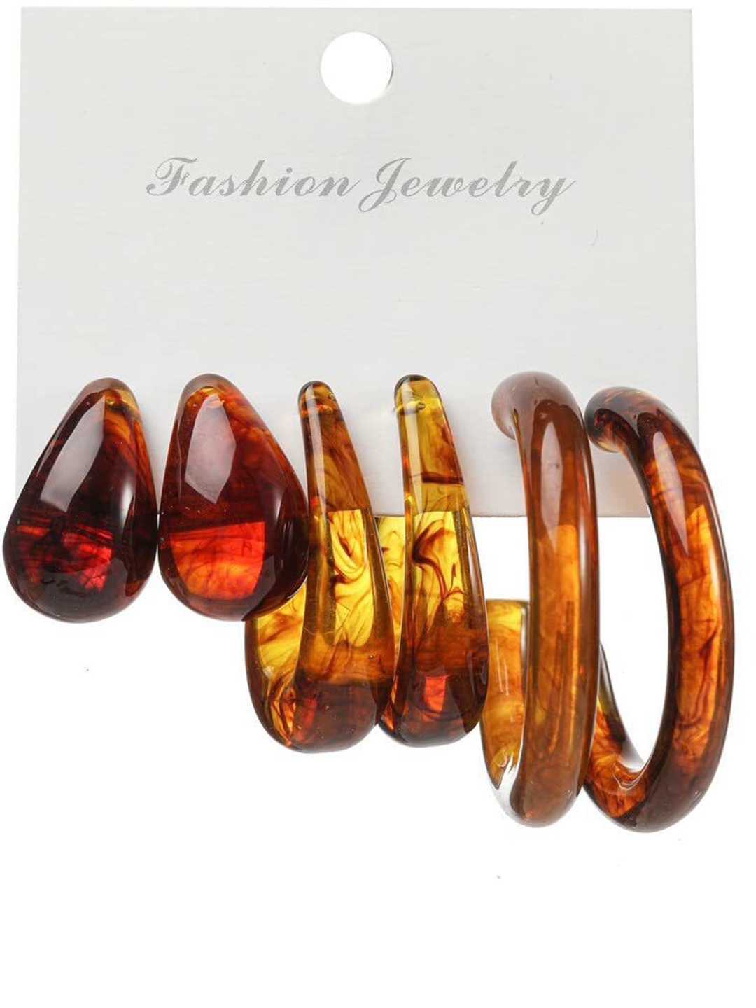 

DESTINY JEWELS Set Of 6 Gold-Plated Circular Enamelled Hoop Earrings