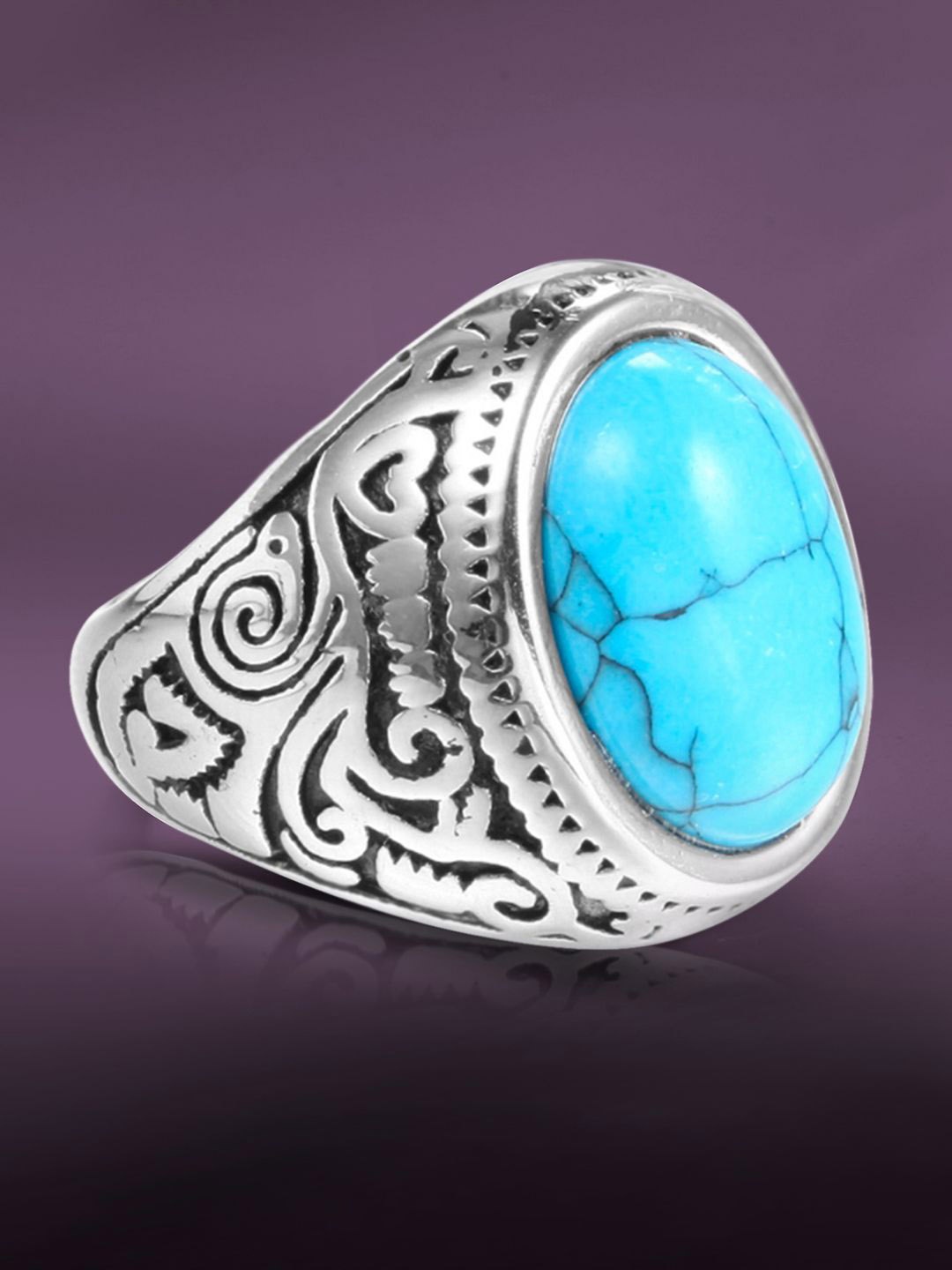 

Peora Men Silver-Plated Stainless Steel Stone-Studded Finger Ring