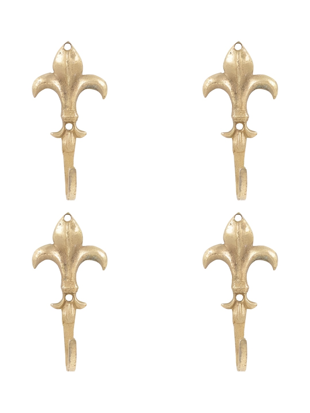 

IndianShelf 4 Piece Brass Flor De Lis Cloth Hangers Key Hooks, Gold