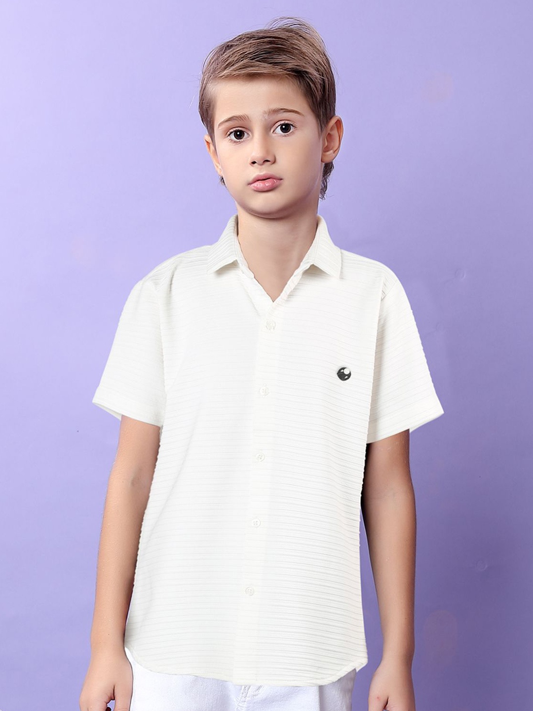 

MashUp Boys Classic Spread Collar Textured Cotton Casual Shirt, White