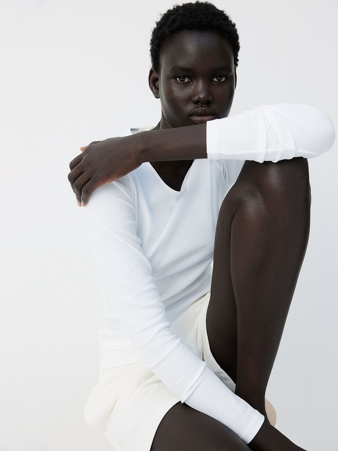 

H&M Ribbed Jersey Top, White
