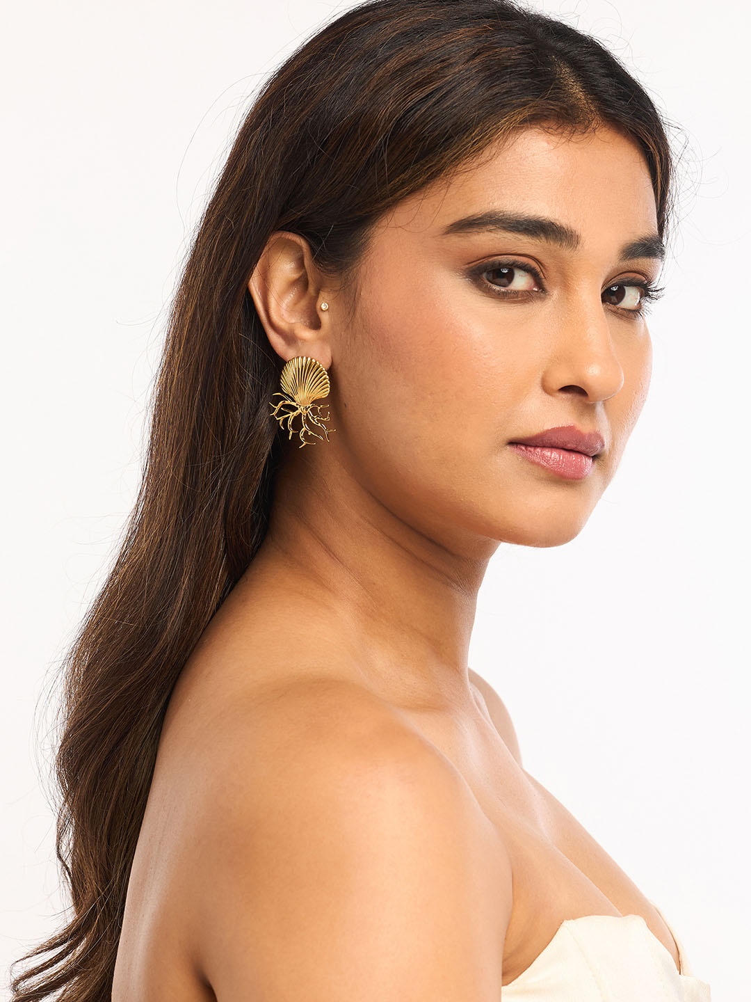 

WHITE LIES Gold-Plated Stainless Steel Contemporary Drop Earrings