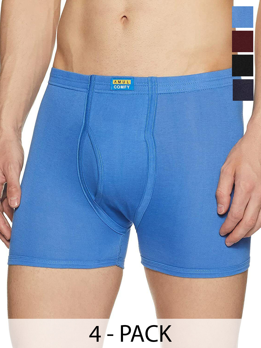 

AMUL COMFY Men Pack Of 4 Cotton Trunks - Comfy-Plain-Trunk-IE-4-90, Blue