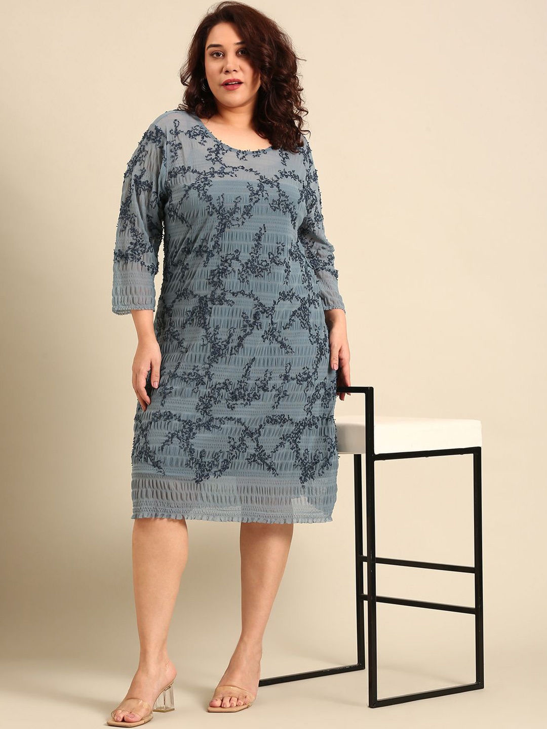 

The Pink Moon Embroidered Sheath Dress, Blue