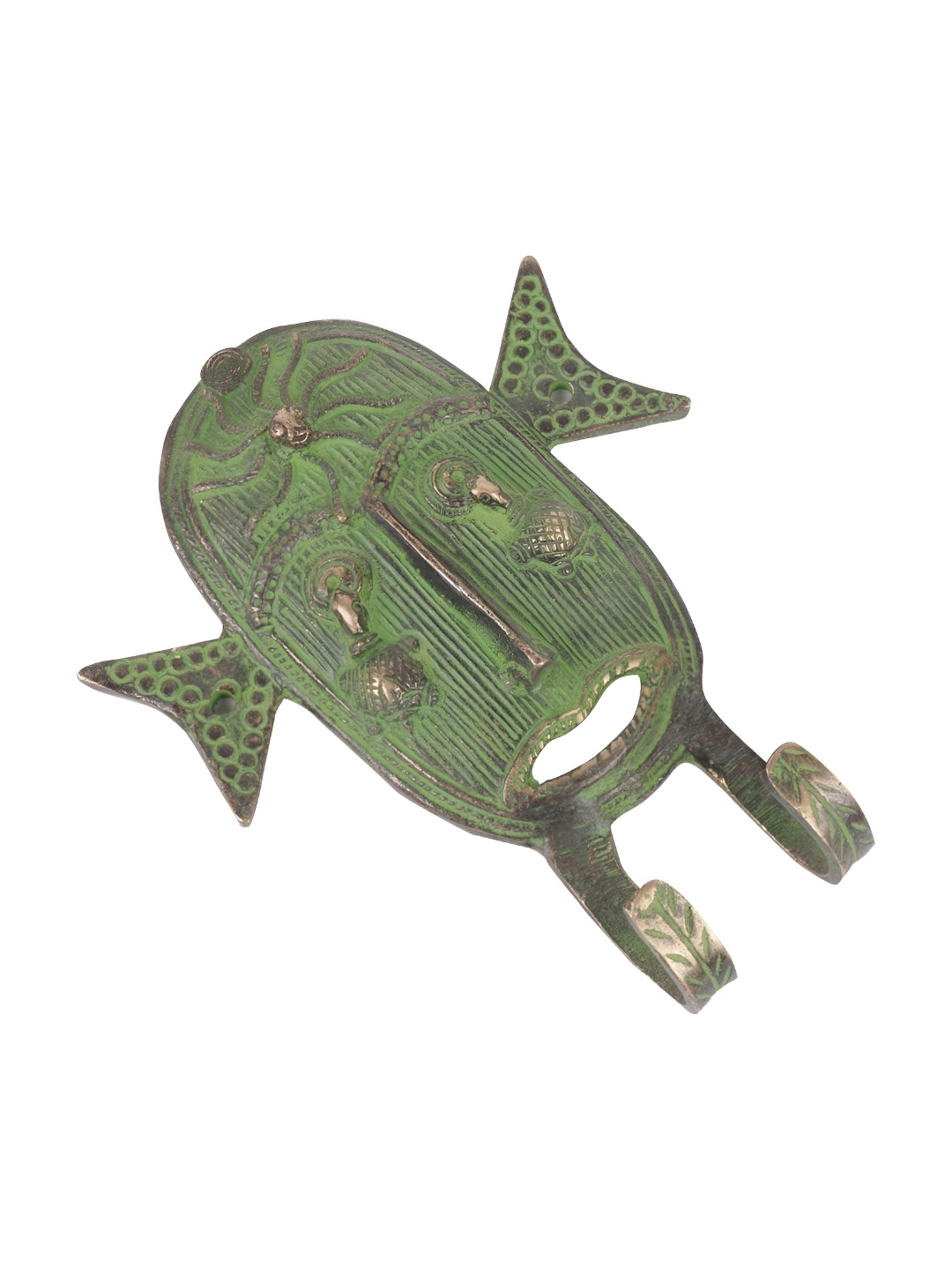 

IndianShelf Green Brass Tribal Face Cloth Hanger Key Hook