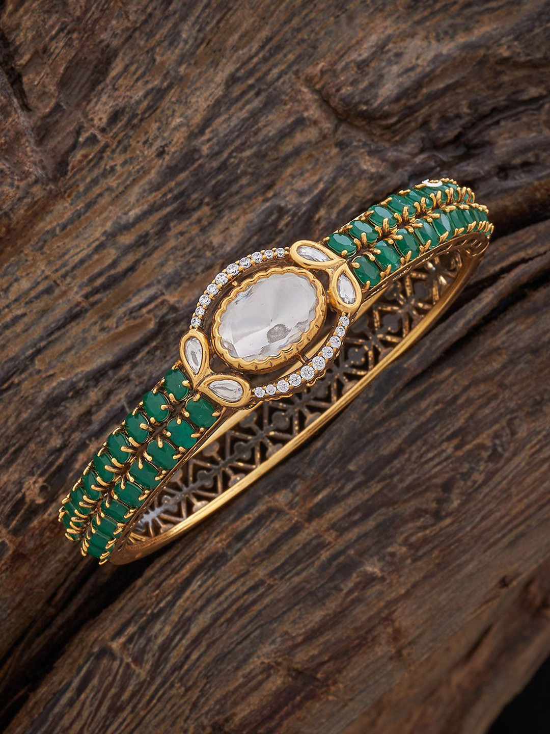 

Kushal's Fashion Jewellery Kundan Studded Kada Bracelet, Gold