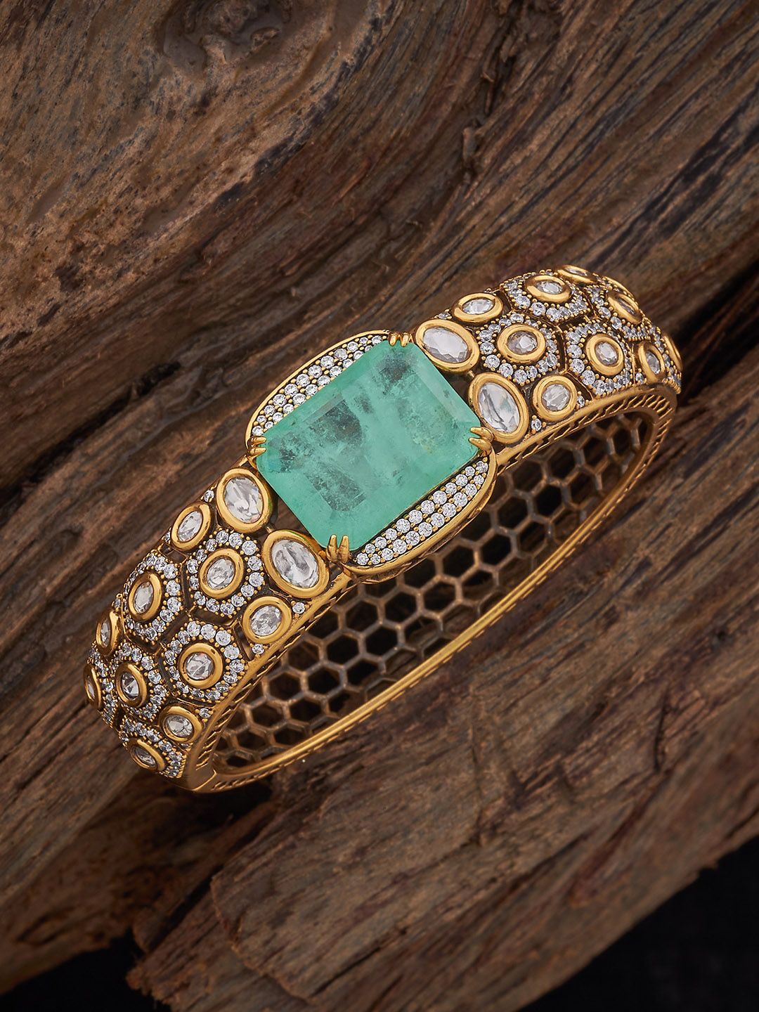 

Kushal's Fashion Jewellery Kundan Studded Kada Bracelet, Gold