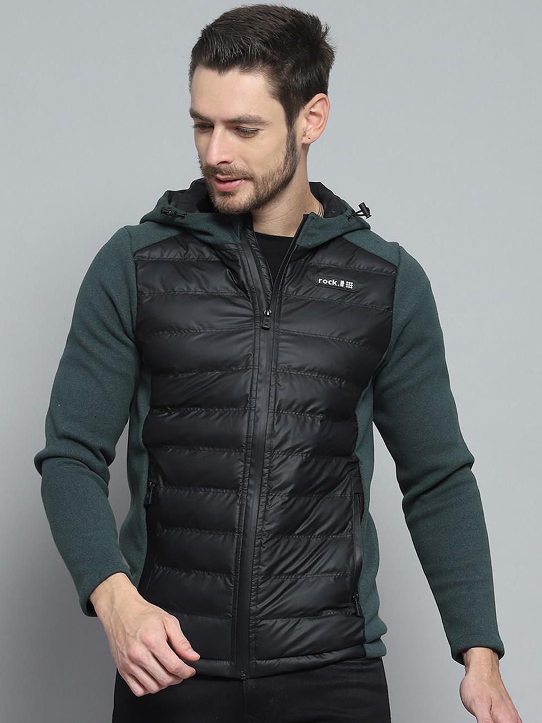 

rock.it Men Hooded Solid Casual Padded Jacket, Green