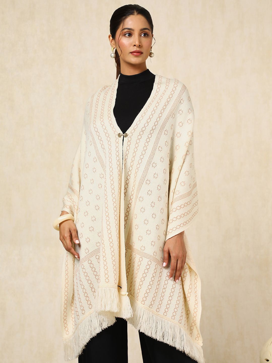 

Soch Geometric Woven Design Acrylic Shawl, Cream