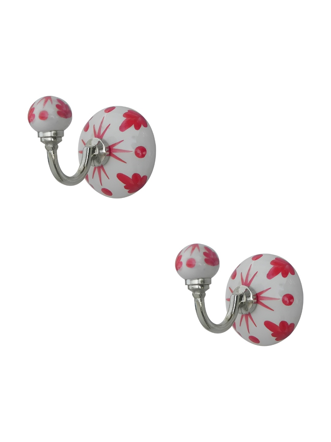 

IndianShelf Red & White 2 Pieces Ceramic Floral Door Hangers Key Hooks