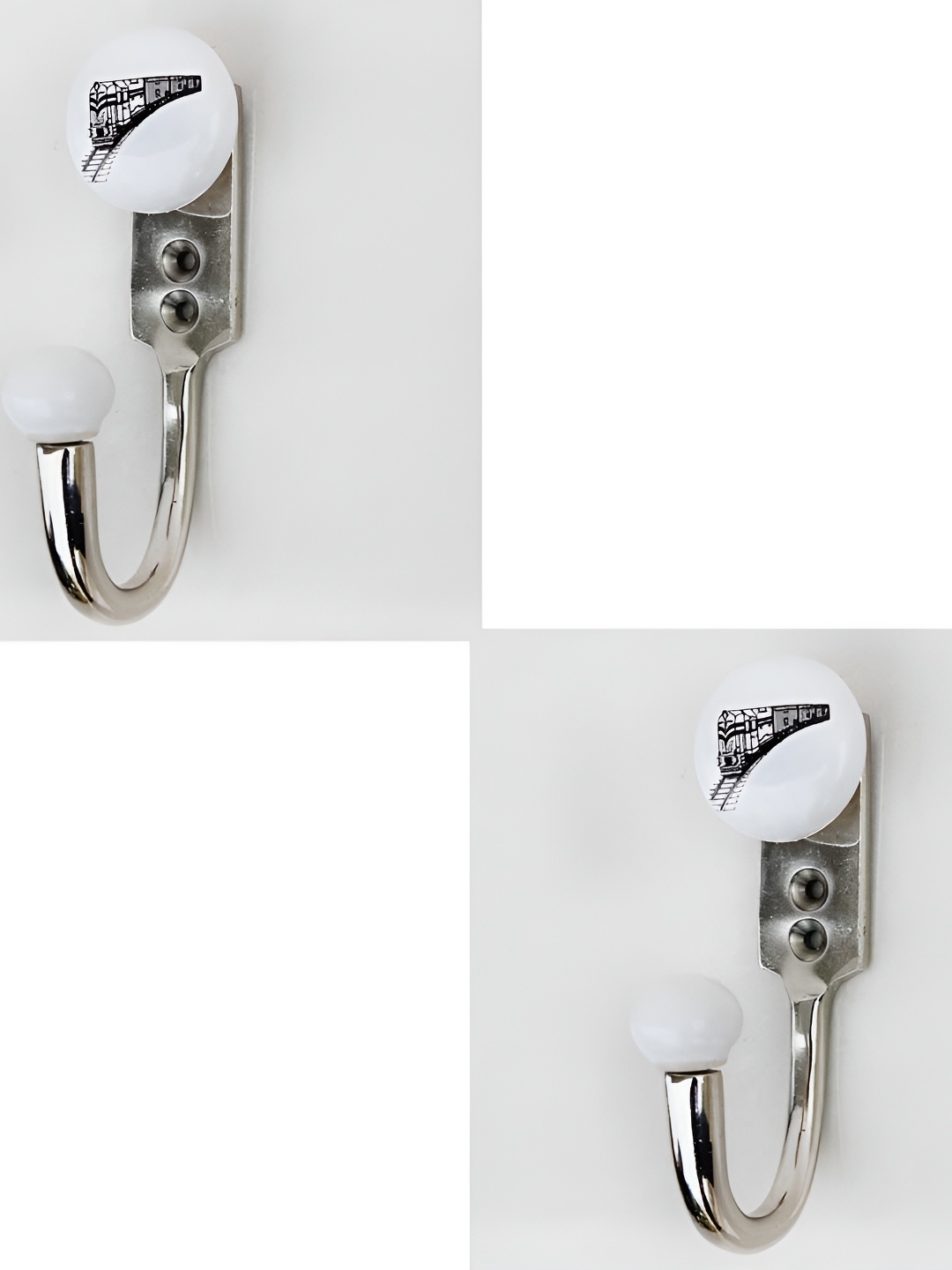 

IndianShelf White and Black 2 Pieces Train Ceramic Wall Hooks