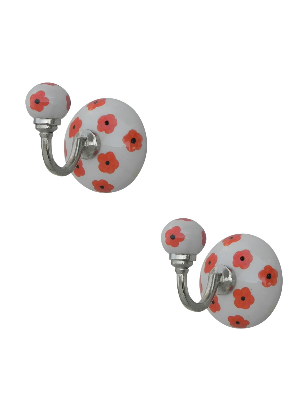 

IndianShelf White & Orange 2 Pieces Ceramic Flower Door Hangers Key Hooks