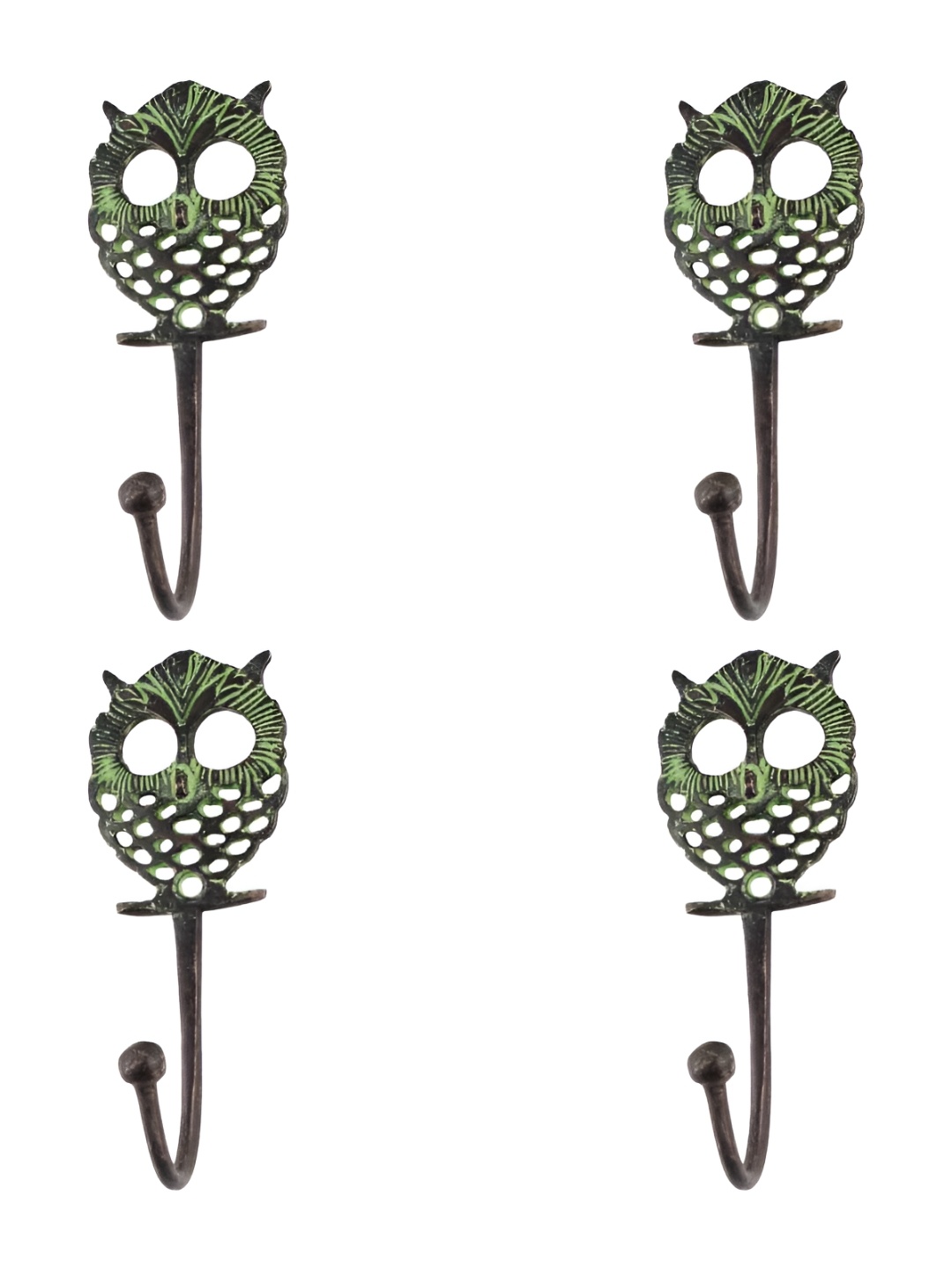 

IndianShelf Black & Green 4 Pieces Owl Brass Wall Hooks