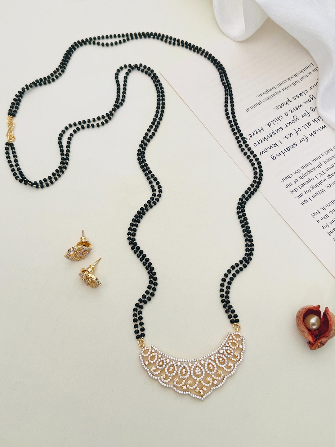 

ABDESIGNS Gold Plated American Diamond Studded & Beaded Mangalsutra