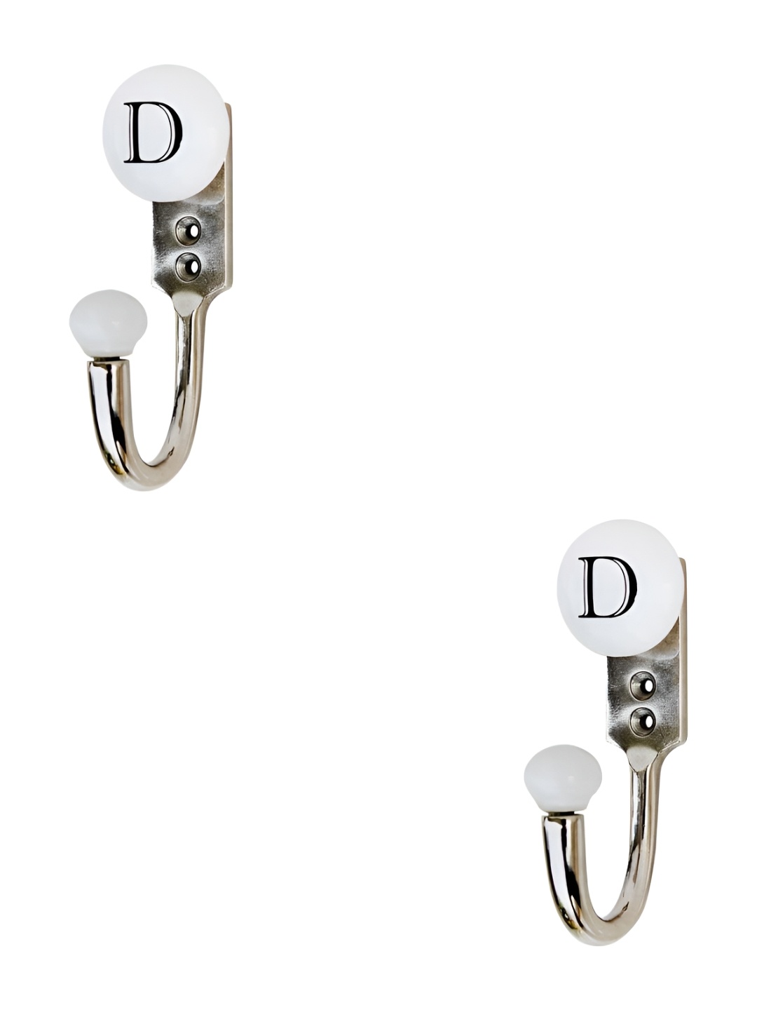 

IndianShelf White & Silver Toned 2 Pieces Ceramic D Alphabet Wall Hooks