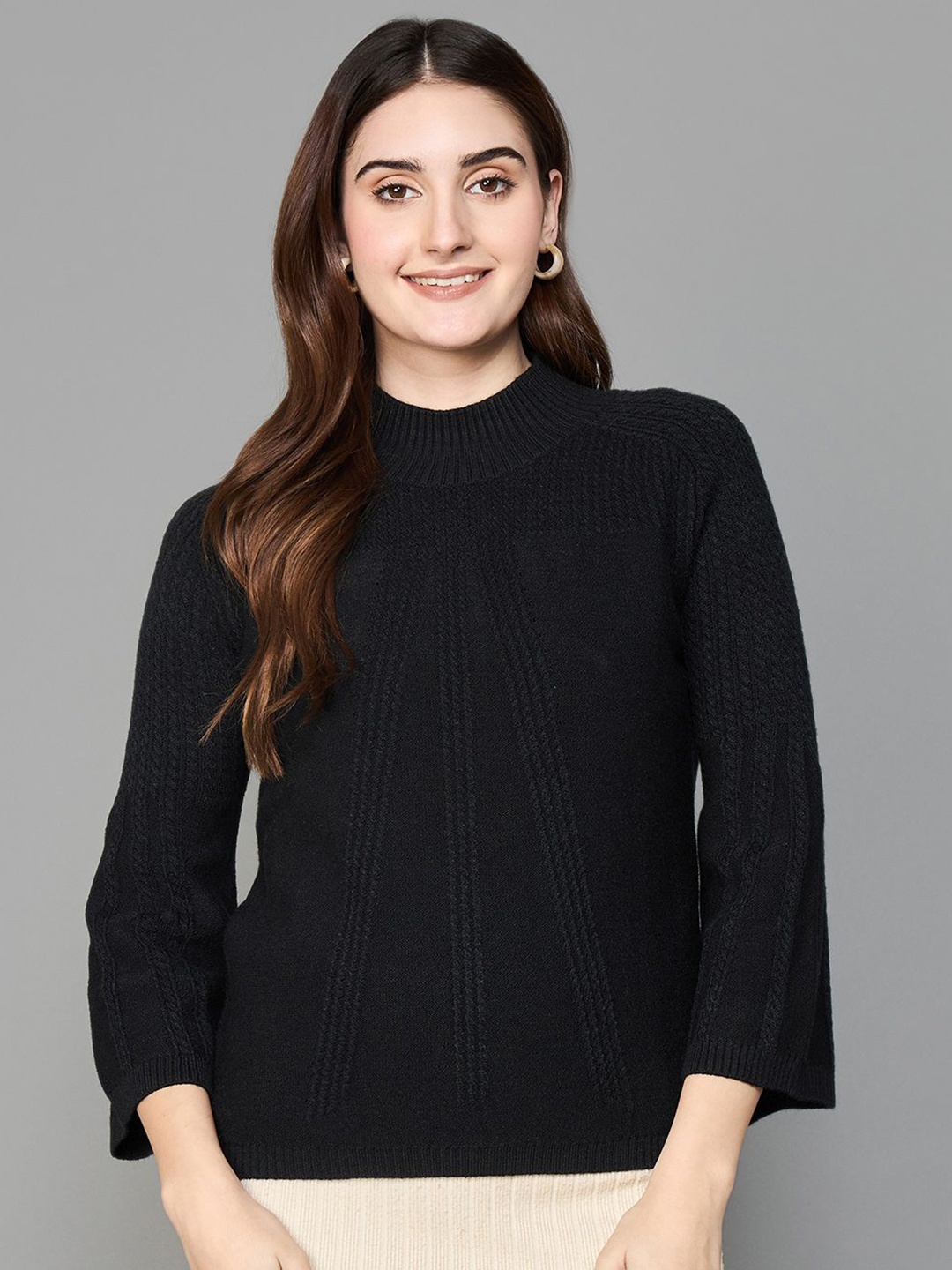 

Colour Me by Melange Women High Neck Pullover, Black