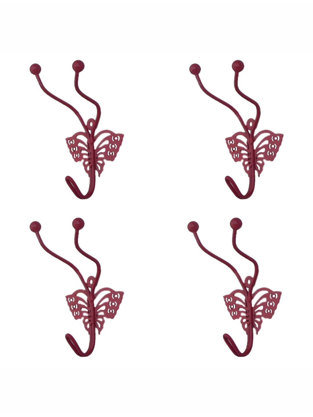 

IndianShelf Red 4 Pieces Metal Butterfly Coat Wall Hooks