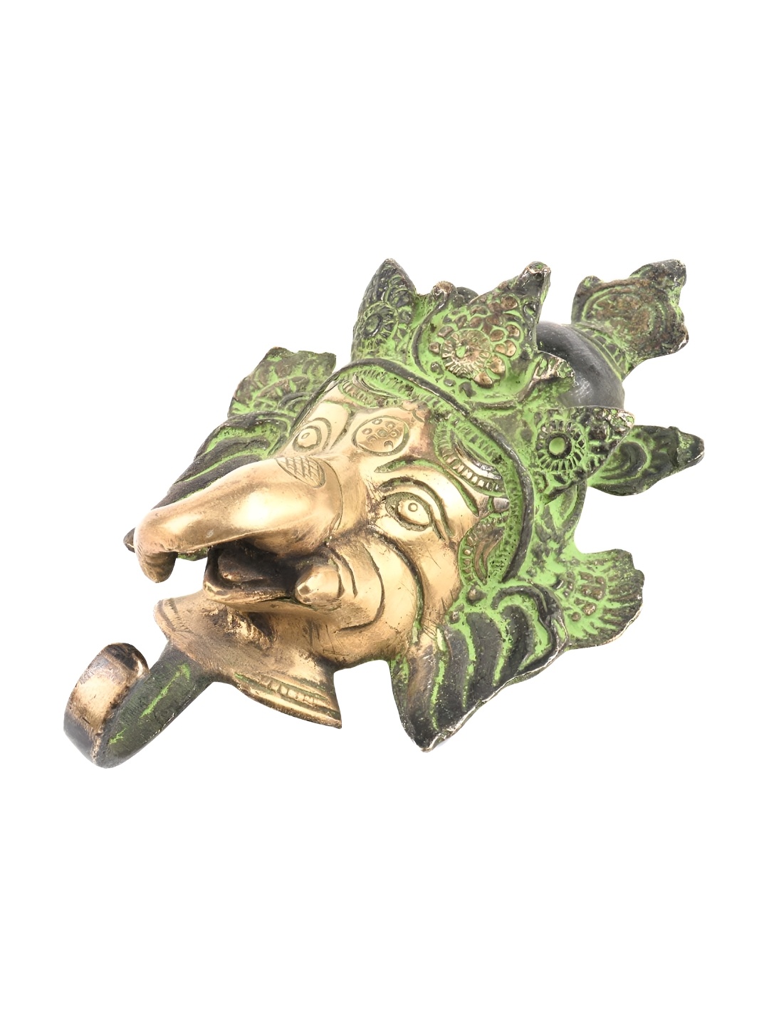 

IndianShelf Gold Toned & Green Ganesha Face Brass Wall Hook