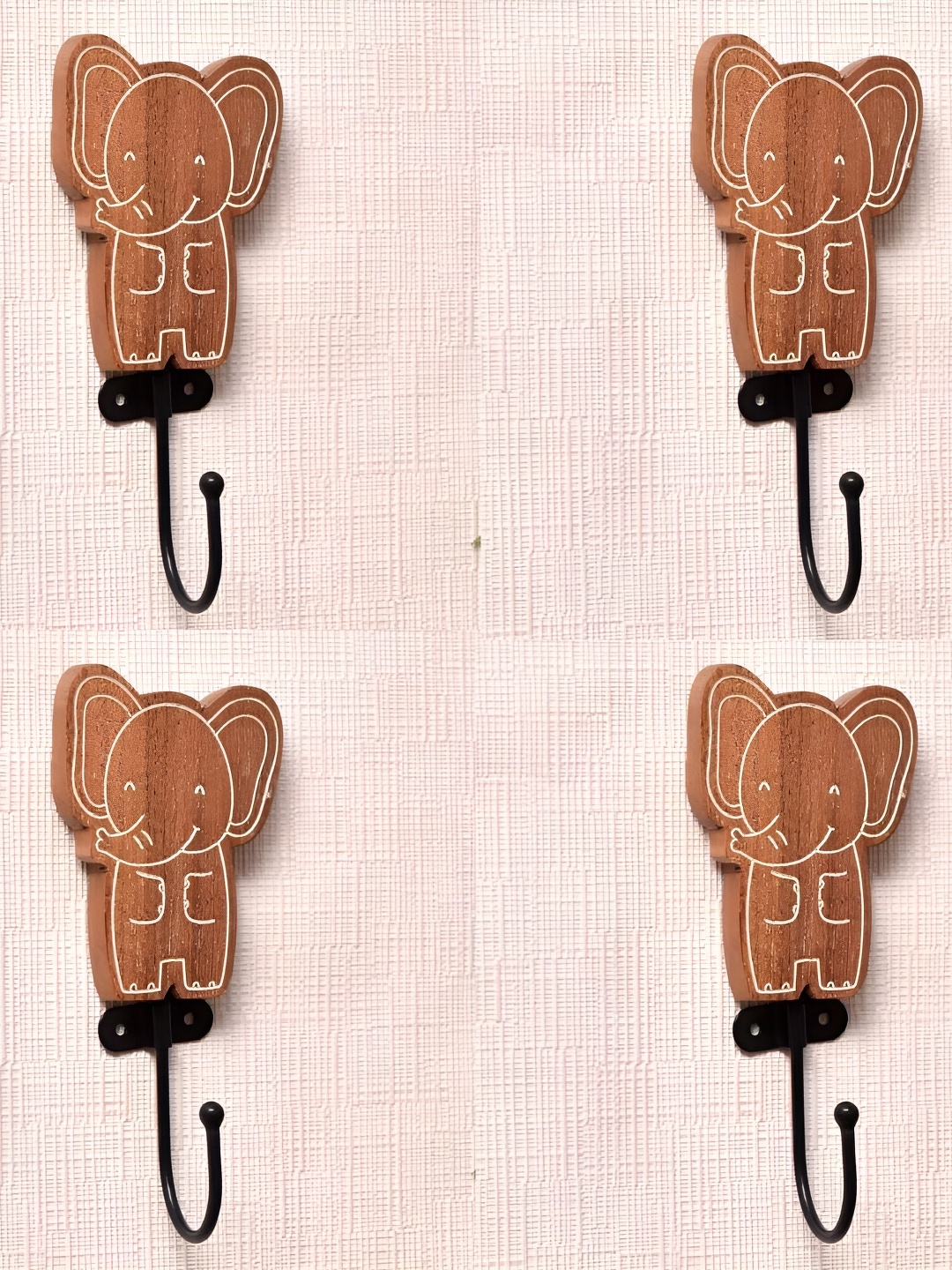 

IndianShelf Brown & White 4 Pieces Wood Elephant Cloth Hangers Wall Hooks