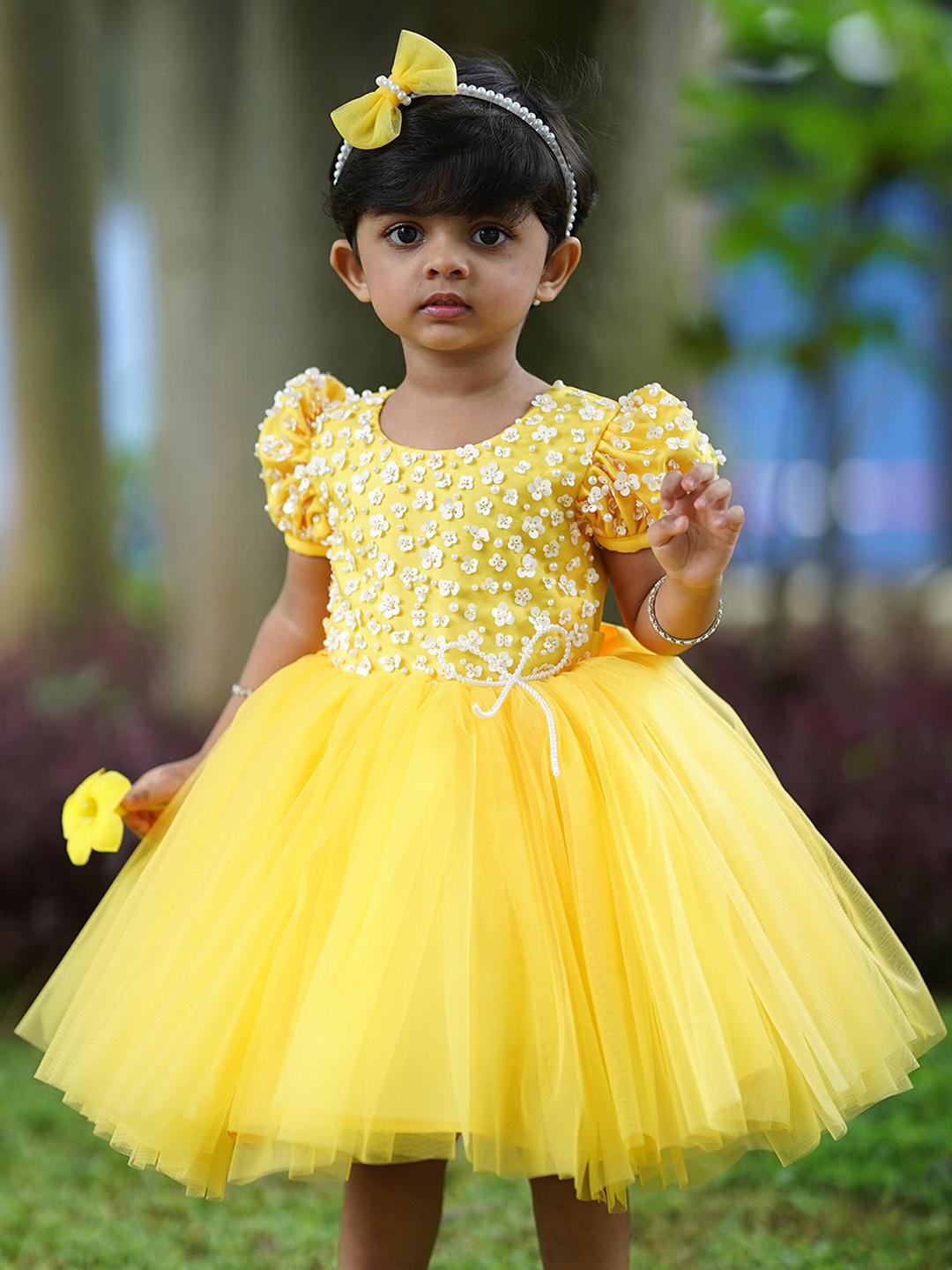 

Li & Li Boutique Girls Mari Gold Yellow Dress with Sequence Yoke.