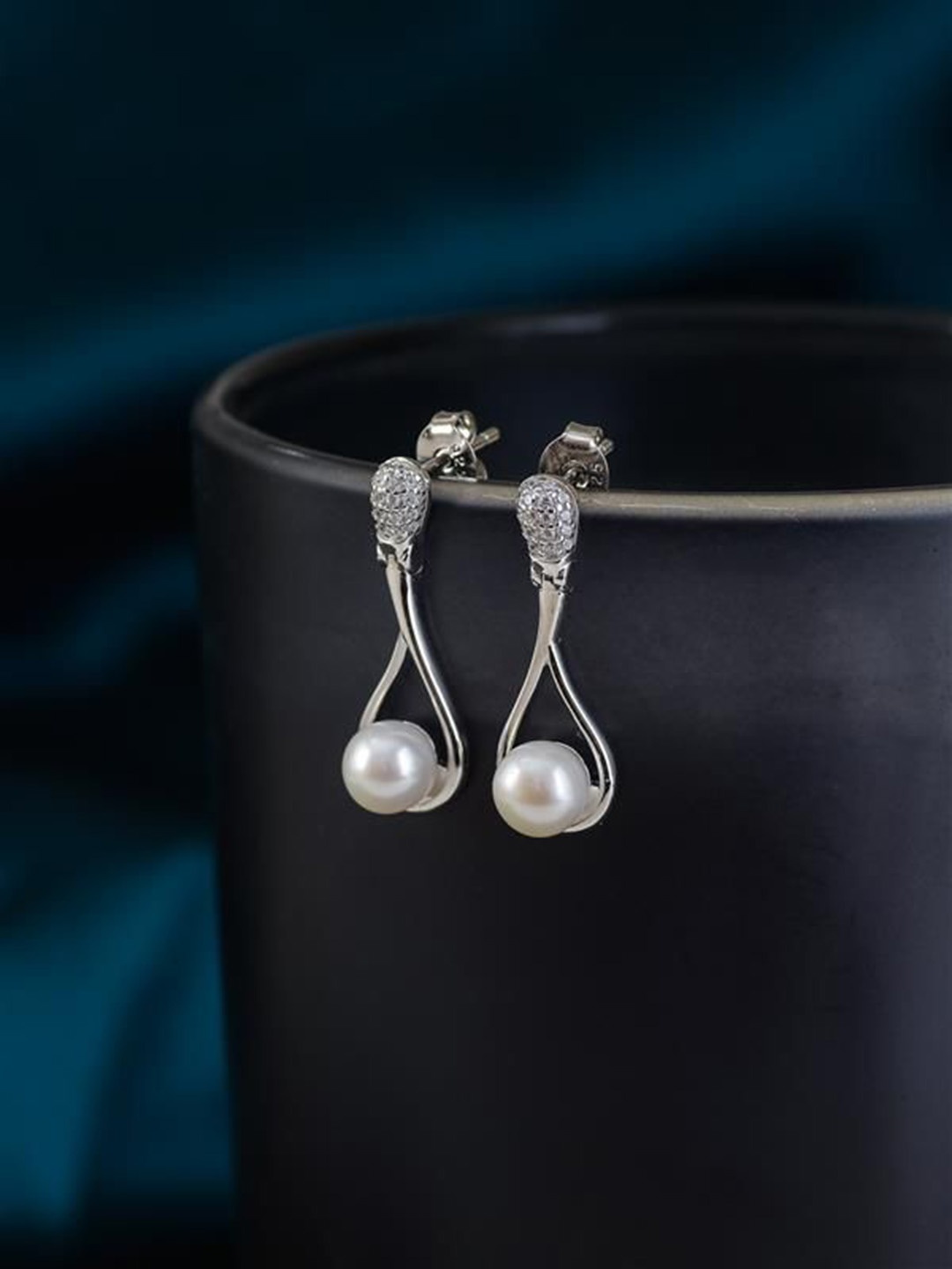 

Ornate Jewels 925 Sterling Silver Rhodium-Plated Freshwater Pearls Beaded Drop Earrings, White