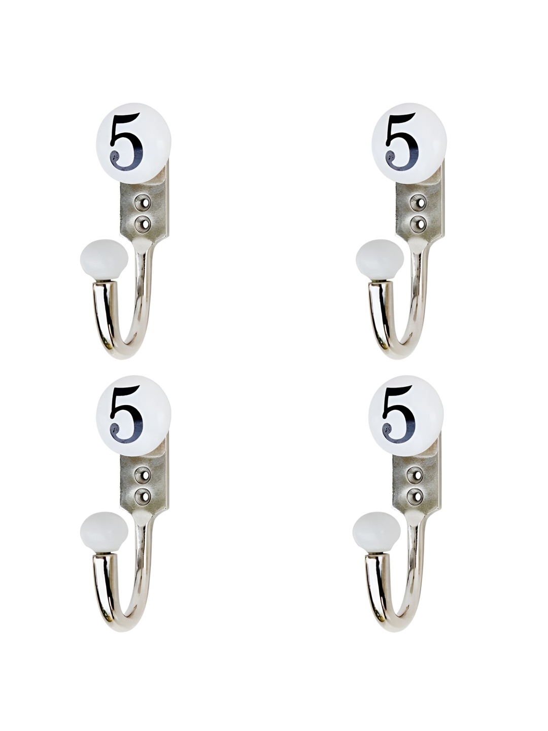 

IndianShelf White & Black 4 Pcs Number Printed Printed Ceramic Wall Hooks