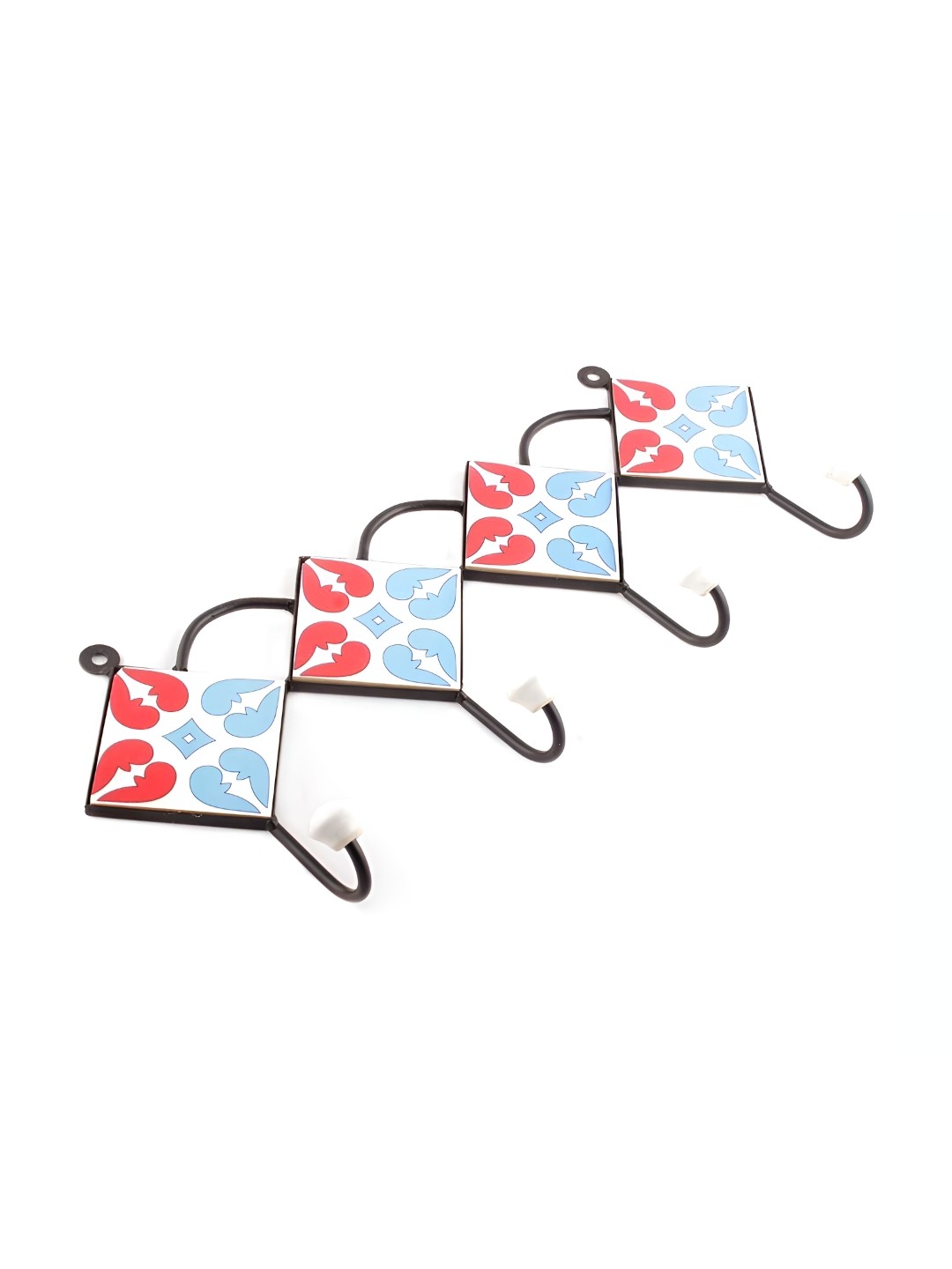 

IndianShelf Turquoise Blue Ceramic Floral Tile Door Hangers for Clothes Key Hooks