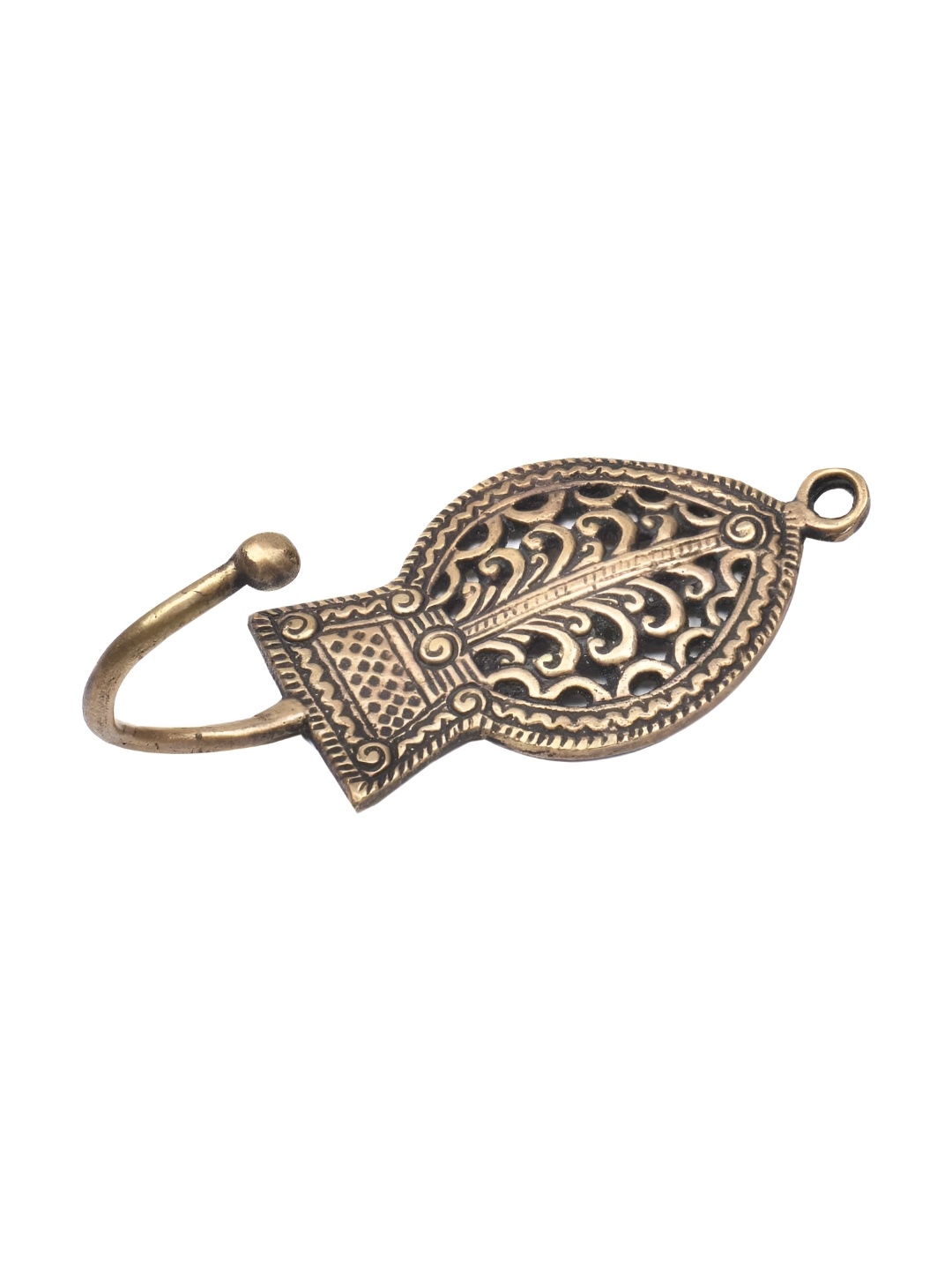 

IndianShelf Gold-Toned & Black Tribal Engraved Leaf Brass Wall Hooks