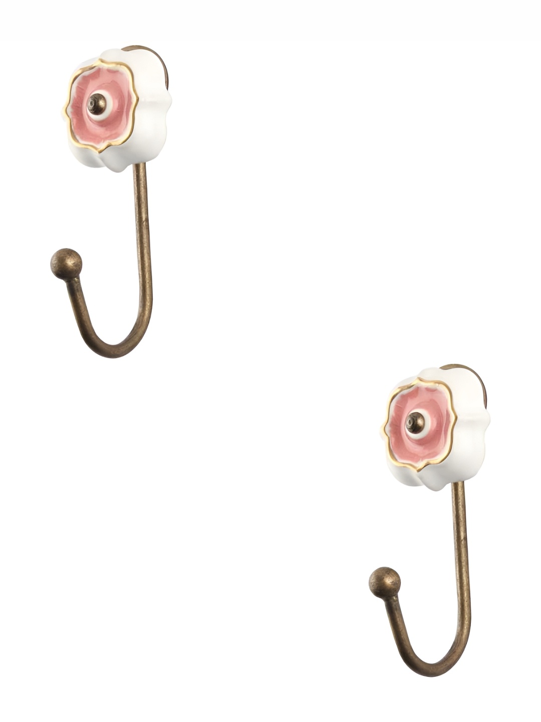 

IndianShelf Pink & White 2 Pieces Ceramic Wall Hooks