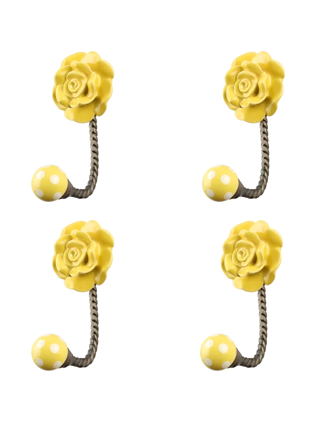 

IndianShelf Yellow 4 Pieces Floral Ceramic Wall Hooks