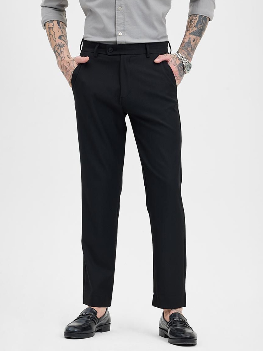 

Snitch Men Smart Slim Fit Trousers, Black