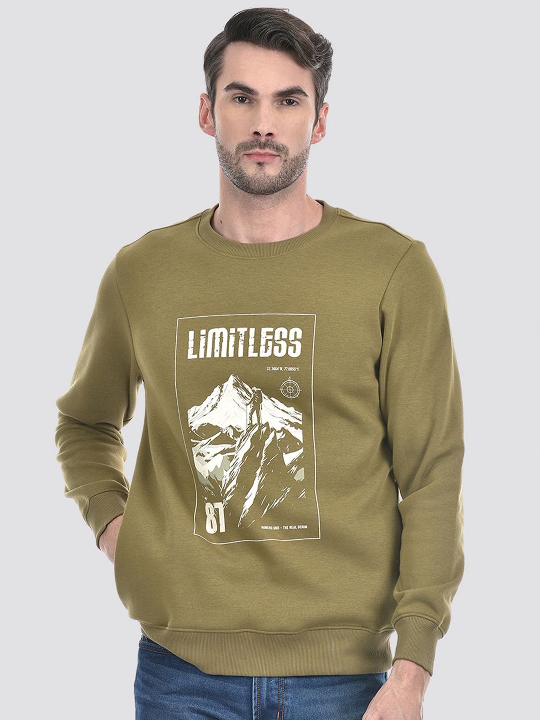 

Numero Uno Men Cotton Graphic Printed Pullover Sweatshirt, Green